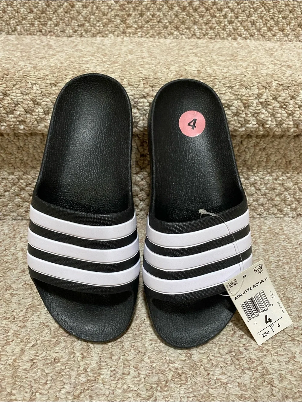 Adidas Black and White Kids Slide with Three Stripes